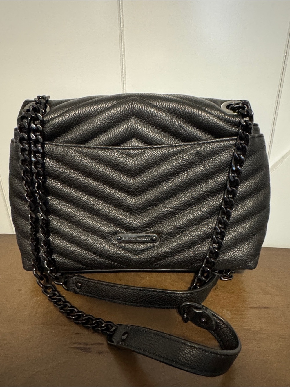 Rebecca Minkoff Black Chevron Shoulder Bag with Chain Strap